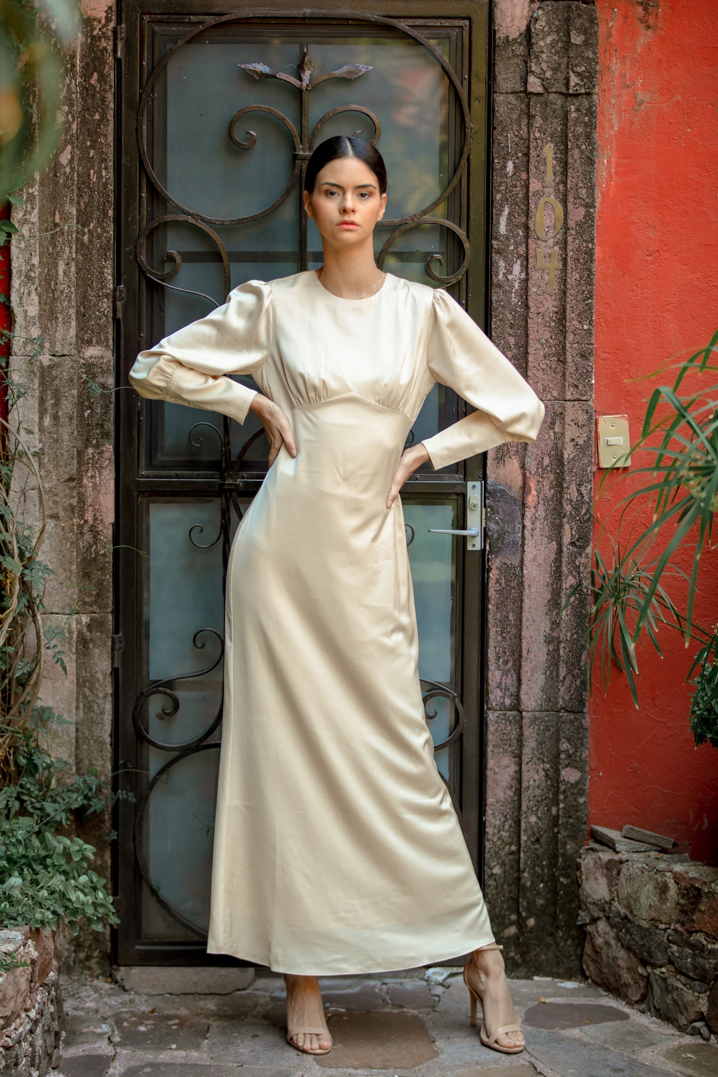 cream color long sleeve dress